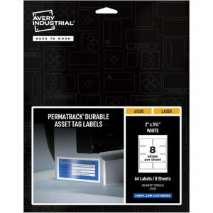 Avery  Labels, f/Asset Tags, Waterproof, 2"x3-3/4", 64/PK, White