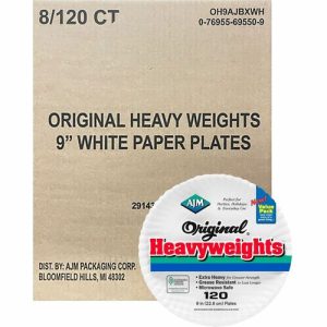 Ajm Packaging Corporation  Plates, Heavyweight Paper, 9", 120/PK,8PK/CT, White