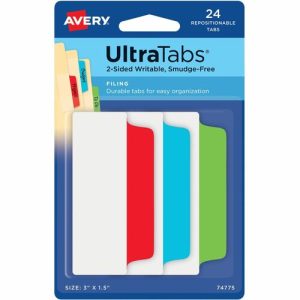 Avery Filing Tab,Repositionable,3"x1/2",24/PK,48PK/CT, Primary AST