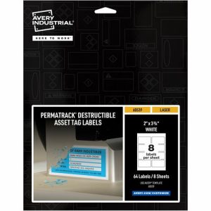 Avery  Asset Tag, Destructible, Laser, 3-3/4"x2", 64/PK, 5/CT, WE