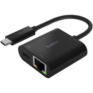 Belkin  Charge Adapter, USB-C to Ethernet, 1-3/5"x7-1/2"x3/5", Black