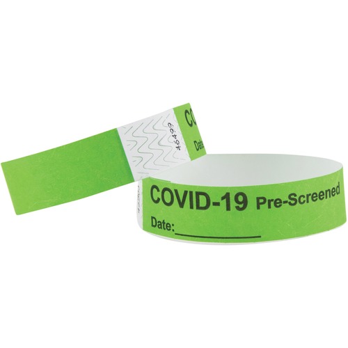 Advantus Corp. Wristbands, COVID Prescreened, 3/4"x10",100/PK,GN