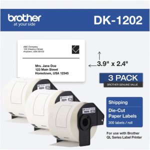 Brother  Shipping Labels, f/QL,3-9/10"x2-2/5",300 Labels/RL,3/BX,WE