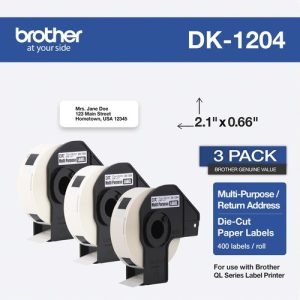 Brother  Multipurpose Labels, f/QL, 2-1/10"x2/3", 400/RL, 3RL/BX, WE