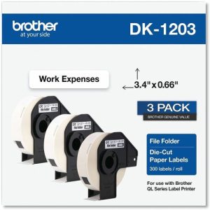 Brother  File Folder Labels, f/QL, 3-7/16"x2/3", 300/RL, 3RL/BX, WE