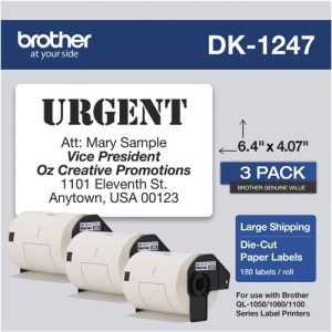Brother  Labels, f/Shipping, Die-cut, 4.07"x6.4", 180/RL, 3RL/PK, WE