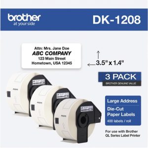 Brother  Address Labels, f/QL, 3-1/2"x1-2/5", 400/RL, 3RL/BX, WE