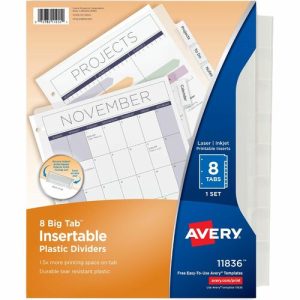 Avery  Insertable Tab Dividers, Plastic, 8-Tab, Clear