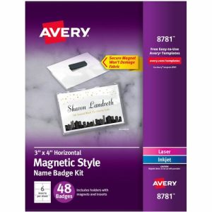 Avery  Name Badges, Magnetic, Laser/Inkjet, 3"x4", 48/BX, WE