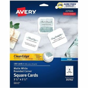Avery  Cards, Rounded Corners, Inkjet, 2-1/2"x2-1/2",180/PK, WE