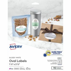 Avery  Label,Oval,Sure Feed, 1-1/2"x2-1/2", 90/PK, 5/CT, Glossy WE