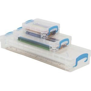 Advantus Corp.  Storage Box Set, 3 Boxes, 4-1/2"Wx14-1/4"Lx2-1/10"H, Clear