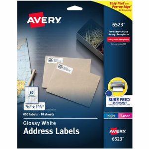 Avery  Address Labels,Easy Peel,Perm,2/3"x1-3/4",3000/CT,Glossy WE