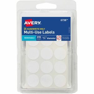 Avery  ID Labels, Removable, 3/4"Dia, 315/PK, 36/CT, Matte White