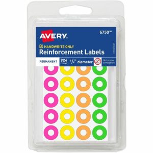 Avery  Reinforcement Labels,Permanent,1/4",924/PK,36/CT,AST Neon