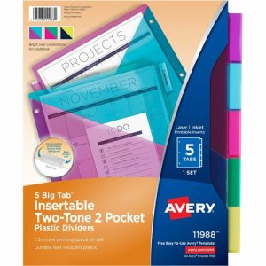Avery  Dividers,2-Tone,5-Tab,3HP,9-1/4"x11-1/8",24Sets/CT,AST