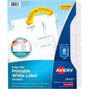 Avery  Dividers, Big Tab, w/Labels, 3HP, 8-Tab, 36ST/CT, White