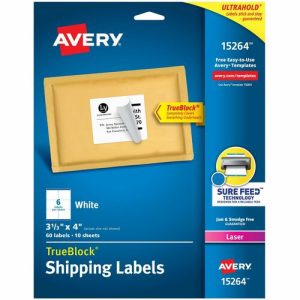 Avery  Shipping Labels, TrueBlock, 3-1/3"x4", 60/PK, 5PK/CT, WE