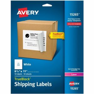 Avery  Shipping Labels, TrueBlock, 8-1/2"x11",10/BX,5/CT, White