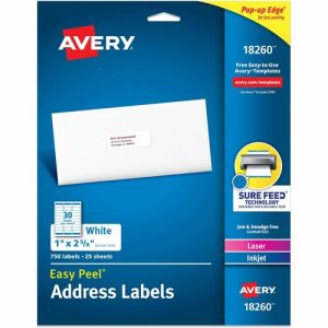 Avery  Address Labels,Laser/Inkjet,1"x2-5/8",750/PK,5/CT,WE