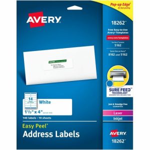 Avery  Address Labels, Laser/Inkjet, 1-1/3"x4",140/PK,5/CT,WE