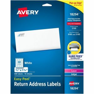 Avery  Address Labels, Laser/Inkjet, 2/3"x1-3/4",600/PK,5/CT,WE