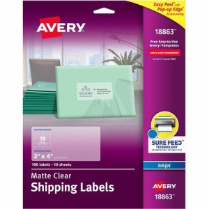 Avery  Inkjet Mailing Labels, Shipping, 2"x4", 100/PK, 5PK/CT, CL