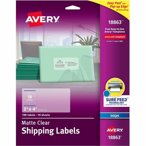 Avery Inkjet Mailing Labels, Shipping, 2"x4", 100/PK, 5PK/CT, CL