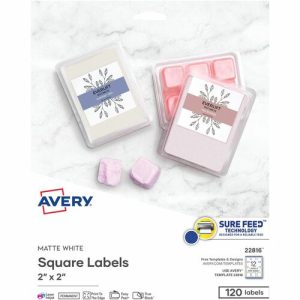Avery  Labels, Square, Permanent, 2"x2", 120/PK, 5PK/CT, White