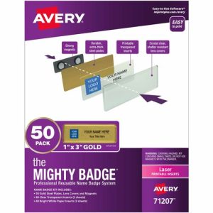 Avery  Badge Kit,Magnetic,Laser,Reusable,1"x3",50/PK,5/KT,Gold