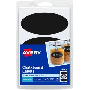 Avery  Labels,Chalkboard Surface,Oval,3-3/4"x1-3/4",216/CT,BK