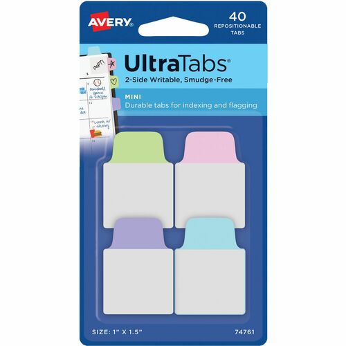 Avery Ultra Tabs, Mini, Writable, 1"x1-1/2", 40/PK, 72PK/CT, AST