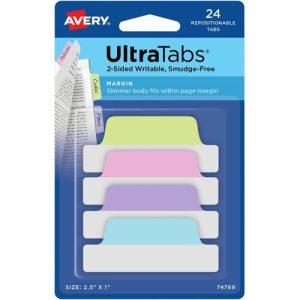 Avery  Ultra Margin Tabs, 2-1/2"x1", 24/PK, 72PK/CT, Pastel AST