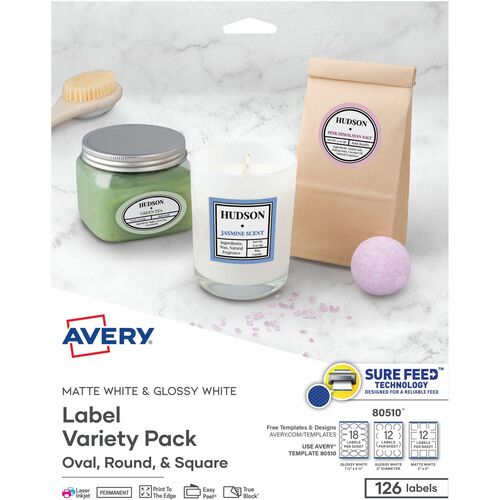 Avery Labels, Assorted Shapes, Sure Feed, 126/PK, 5/CT, WE