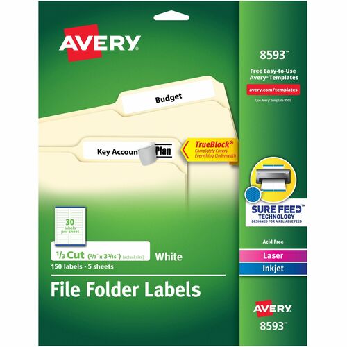 Avery Labels, Filing, TrueBlock,2/3"x3-7/16",150/PK,4PK/CT,WE