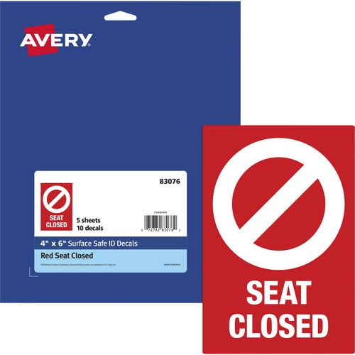 Avery Decals,"Seat Closed",f/Chair,Removable,4"x6",10/PK,WE