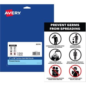 Avery Decals, "Prevents Germs Spreading",Wall,7"x10",5/PK,WE