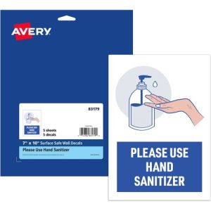 Avery  Decal,"Please Use Hand Sanitizer",Wall,7"x10",5/PK,WE
