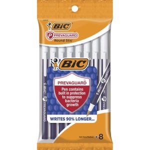 Bic  Pen, Antibacterial, Ballpoint, Blister Card, 8/PK, Blue