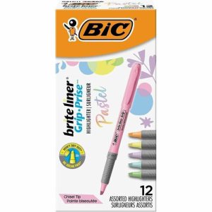 Bic Highlighters,w/Grip,ChiselTip,w/PcktClp,NonToxic,1DZ,ASTPST