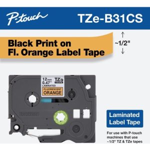 Brother  TZe Laminated Removable Label Tapes, 0.47" x 26.2 ft, Black on Orange
