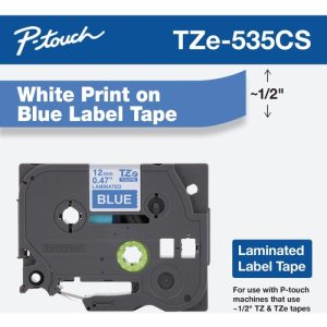 Brother  TZe Laminated Removable Label Tapes, 0.47" x 26.2 ft, White on Blue