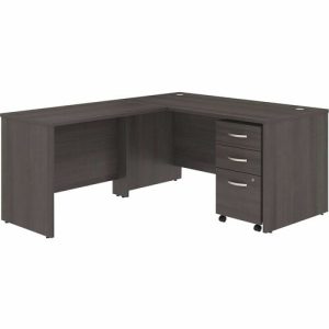 Bush Business Furniture  Desk, w/42" Return/BBF Ped, 60"x30"x30", Storm Gray