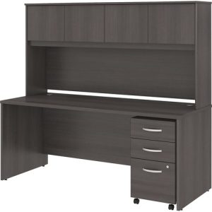 Bush Business Furniture  Desk,w/Hutch/BBF Ped,72"x30"x66",Storm Gray