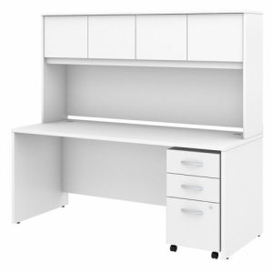 Bush Business Furniture  Desk,w/Hutch/BBF Ped,72"x30"x66",White