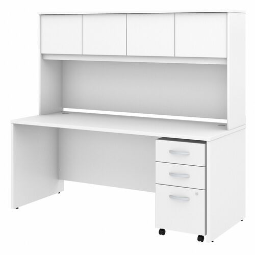 Bush Business Furniture Desk,w/Hutch/BBF Ped,72"x30"x66",White