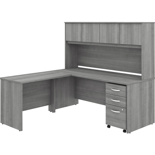 Bush Business Furniture Desk,w/42"Return/Hutch/BBF Ped,72"x72"x66",Platinum Gray