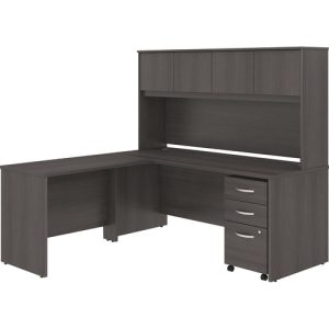 Bush Business Furniture  Desk,w/42"Return/Hutch/BBF Ped,72"x72"x66",Storm Gray
