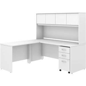 Bush Business Furniture  Desk,w/42"Return/Hutch/BBF Ped,72"x72"x66",White