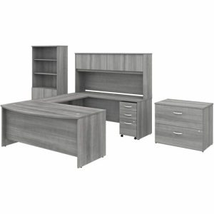 Bush Business Furniture  U-Station,Bowfront,w/Storage,72"x101"x73",Platinum Gray